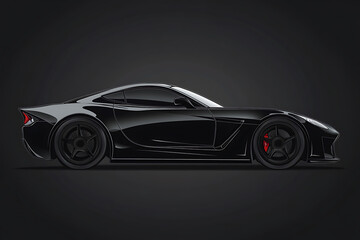 Sleek black sports car in profile view, showcasing aerodynamic design against dark backdrop
