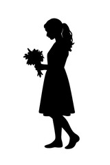 silhouette of a girl holding flowers on hand 