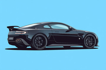 Naklejka premium Sleek black sports car parked against a bright blue background with a minimalist style