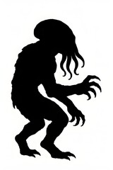Fototapeta premium Silhouette of a Demon – Black and White Mythical Creature Illustration