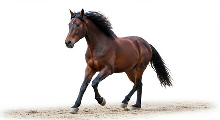 Fototapeta premium 力強く駆ける栗毛の馬 白い背景に映えるシルエット. AI Generated