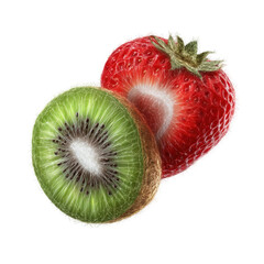 Vibrant strawberry and kiwi fruit slices abstract art design red food on transparent background