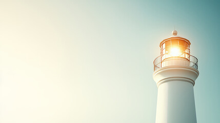 Beautiful lighthouse stands tall against serene sky, radiating light and hope