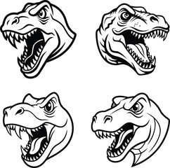 Angry T-Rex Head Vector Set. Dinosaur Mascot Clipart Collection