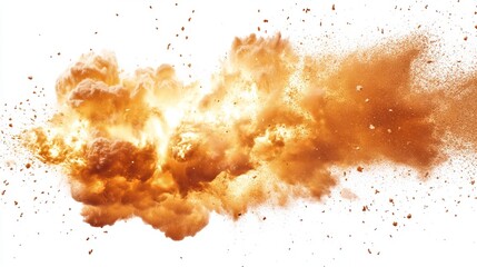 Explosive orange cloud burst on white background