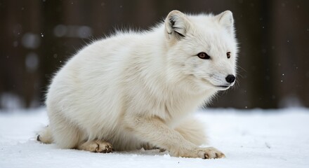 Obraz premium 雪景色 凛と座る白い狐 優しい光. AI Generated