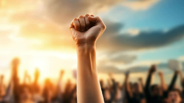 Hand raising with blur crowd people, Discuss suggestion concepts or voting in council meeting cooperation of democracy	