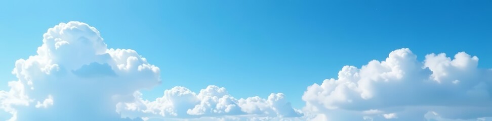 Calm scenic landscape with fluffy white clouds in a clear blue sky, tranquil, serene