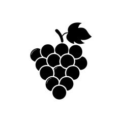 Black and White Grape Silhouette Icon A black silhouette of a grapevine with a cluster of grapes, isolated on a white background