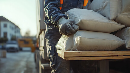 Worker Loading Bags onto a Truck