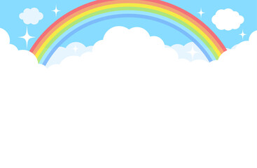 シンプル 青空 雲 虹 キラキラ 背景イラスト