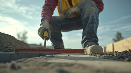 Construction Worker Smoothing Concrete with a Trowel