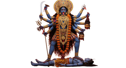 Kali the Hindu Goddess of Time and Transformation isolated on transparent png background