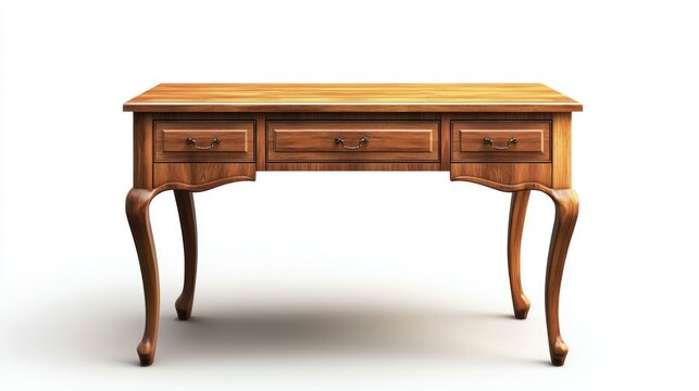 Walnut writing desk isolated on white background