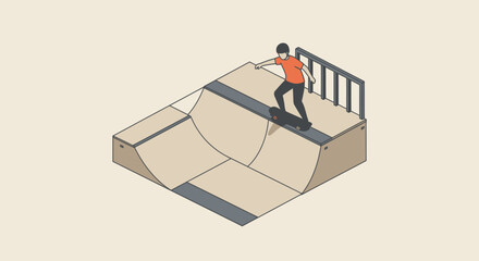 Isometric View of a Modern Geometric Skate Ramp Design