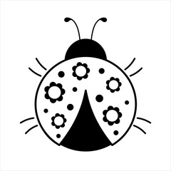 Black and white groovy ladybug doodle, cute cartoon seasonal insect. Summer character, hand drawn vector illustration in flat style