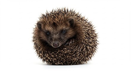 Obraz premium 丸まったハリネズミ 白い背景 愛らしい姿 柔らかな光. AI Generated