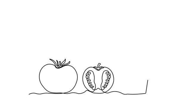 abstract tomato juice glass with lid and straw, Self drawing animation one continuous line draw, logo
