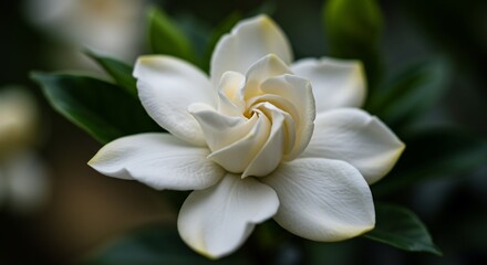 柔らかな光に包まれた白いクチナシ 優雅な花びら. AI Generated