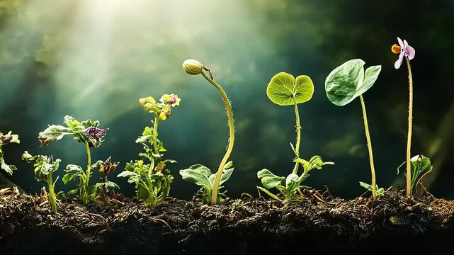 A visual journey through botanical lifecycle: From sprout to fully grown flower bloom