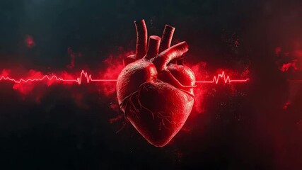 Human heart with red cardio pulse line, Human heart with cardiogram for medical heart health care background, 3D Illustration, Medical and technology concept - Powered by Adobe