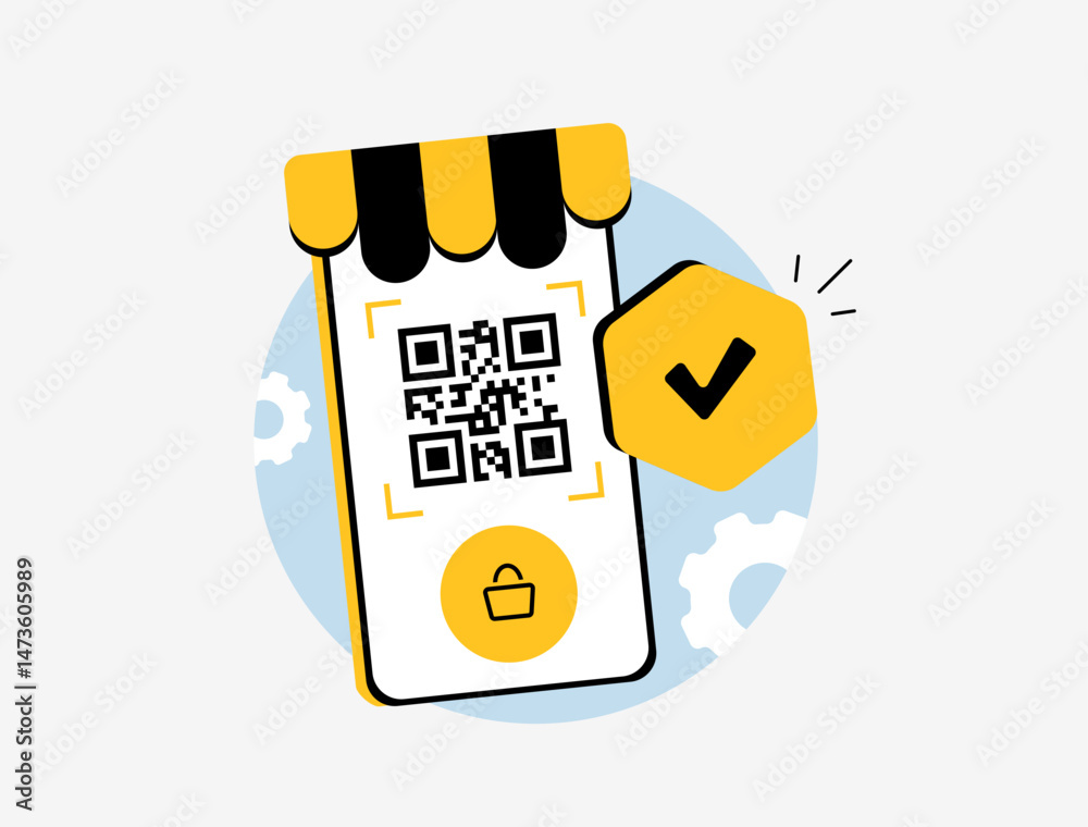 Poster qr code payments concept. qr scanning at checkout, e-commerce mobile payment methods. qr code scanni