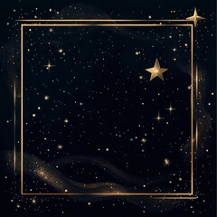 Fototapeta premium Golden frame with stars on dark background on transparent background