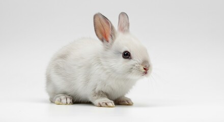 Obraz premium 白い子ウサギ、柔らかな光に包まれて穏やかに座る. AI Generated