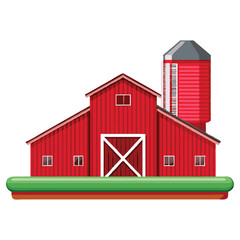 Cartoon Red Barn and Silo Vector Farm Illustration