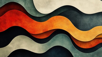 Abstract Waves in Earthy Colors with Gradients of Orange, Black, White, and Gray Tones