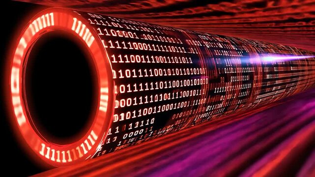 Digital tunnel filled with binary code.