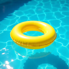 yellow inflatable swim ring  in blue swimming pool