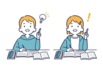 勉強中に解き方がわかった子どもたちのイラスト
