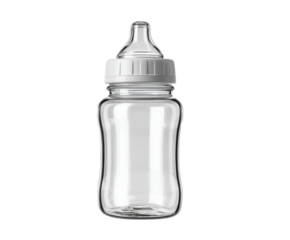 Clear baby bottle designed for feeding infants and toddlers, cut out