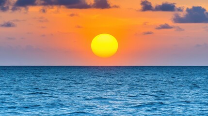 Stunning Sunset Over Calm Ocean Waves with Vibrant Color Palette