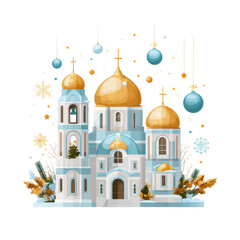Festive Winter Cathedral Beautiful Blue and Gold Church Decorated for Christmas