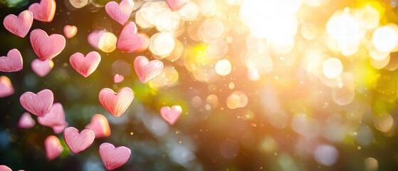 Colorful hearts hanging from a string in a playful and romantic home decor display