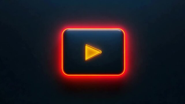 Glowing square button with a play symbol, dark background