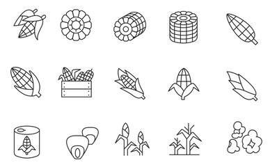 Corn icon set in thin line style. vector