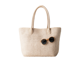 Natural straw tote bag with stylish sunglasses for summer outings