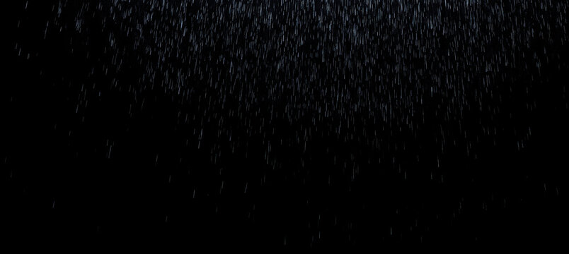 Rain overlay on black background, falling raindrops, blurred water droplets, rainy scene, cinematic rainfall texture, wet weather effect, stormy atmosphere