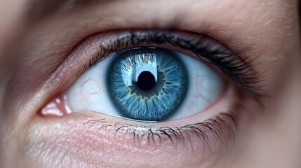Close-up of a Blue Eye with Unique Iris Patterns and Reflection