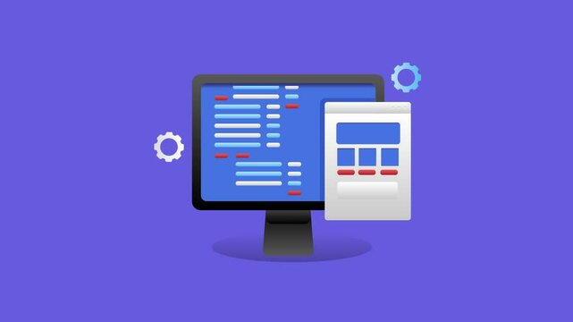 Scrolling steam of code on computer screen as debugging tool, construction of dynamic website on web based environment.