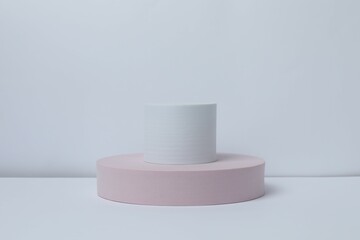 Podiums on a light background. Clean empty wall scene. Minimal mockup or abstract product display presentation, Stage showcase