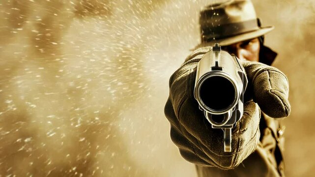Vintage Enforcer, Intense Perspective of a Classic Gunman in Sepia