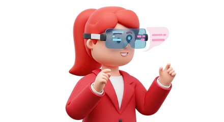 Obraz premium 3d Cartoon Woman Using Virtual Reality Headset Chatting
