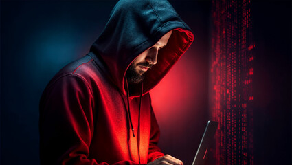 Hacker in Red Hood Typing Code