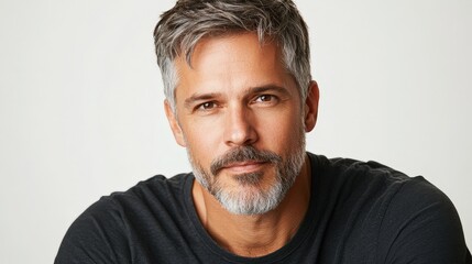 Obraz premium Confident Middle Aged Man Smiling at Camera in Studio Setting