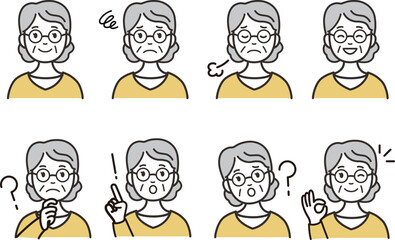 シニア女性の人物アイコンセット