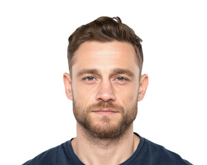 Fototapeta premium Confident young man with stylish haircut and facial hair on a transparent background, cut out